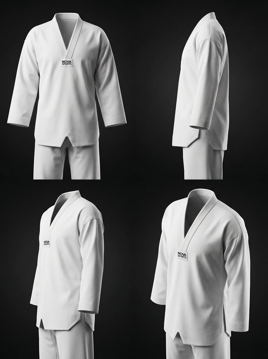 Martial artist in a white uniform, from Nova Sports Mauritius