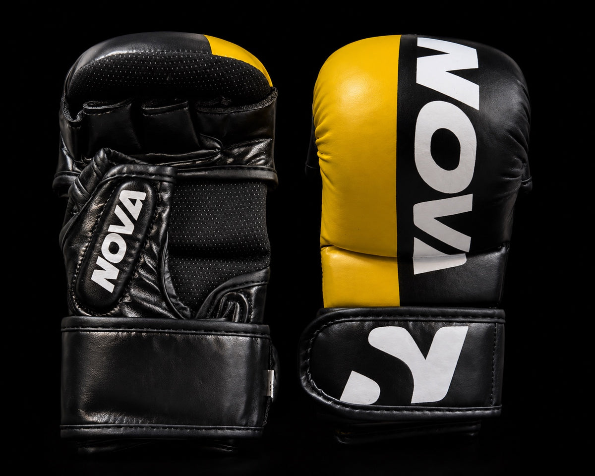 Nova MMA Sparring Gloves — Black & Yellow — Gloves from Nova Sports Mauritius
