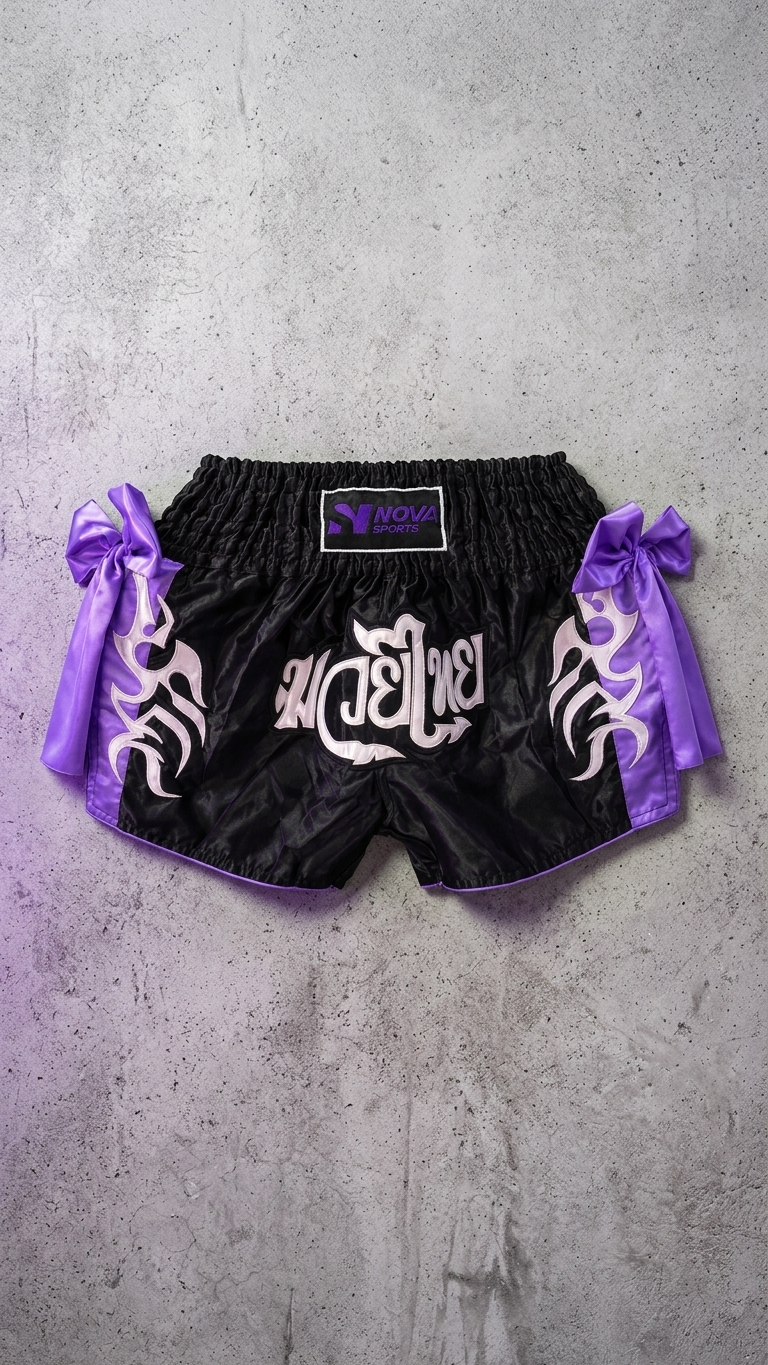 Nova Muay Thai Shorts — Black & Purple — view 7 — Shorts from Nova Sports Mauritius
