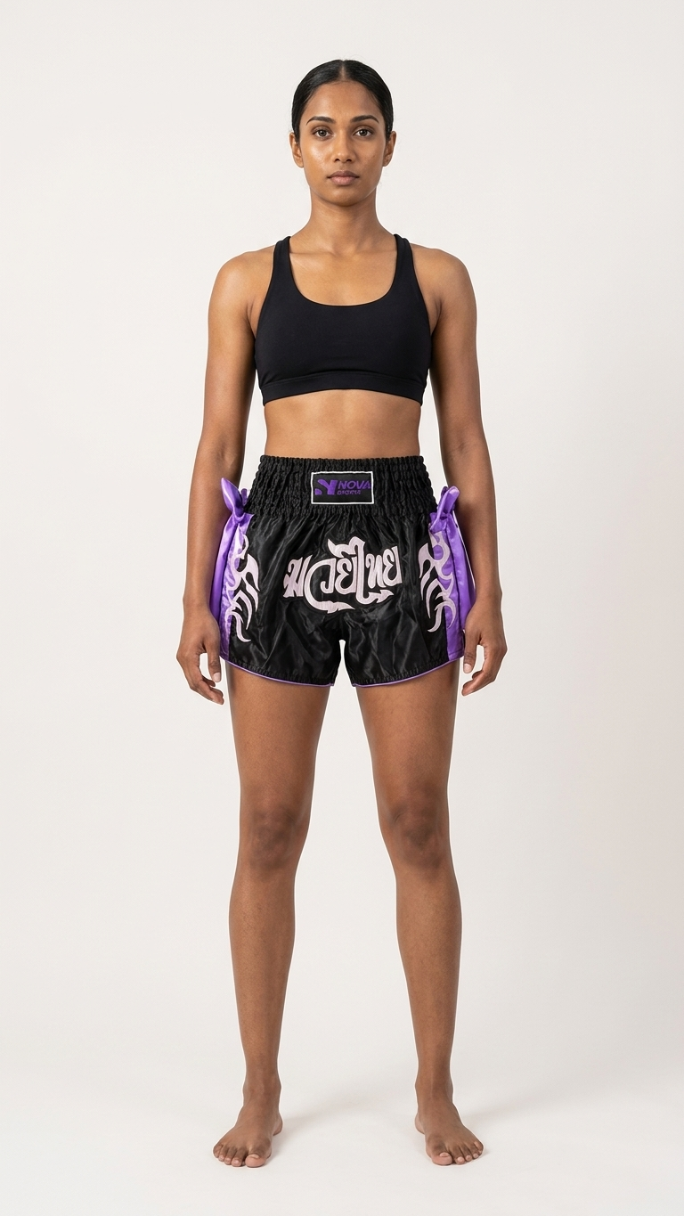 Nova Muay Thai Shorts — Black & Purple — view 4 — Shorts from Nova Sports Mauritius
