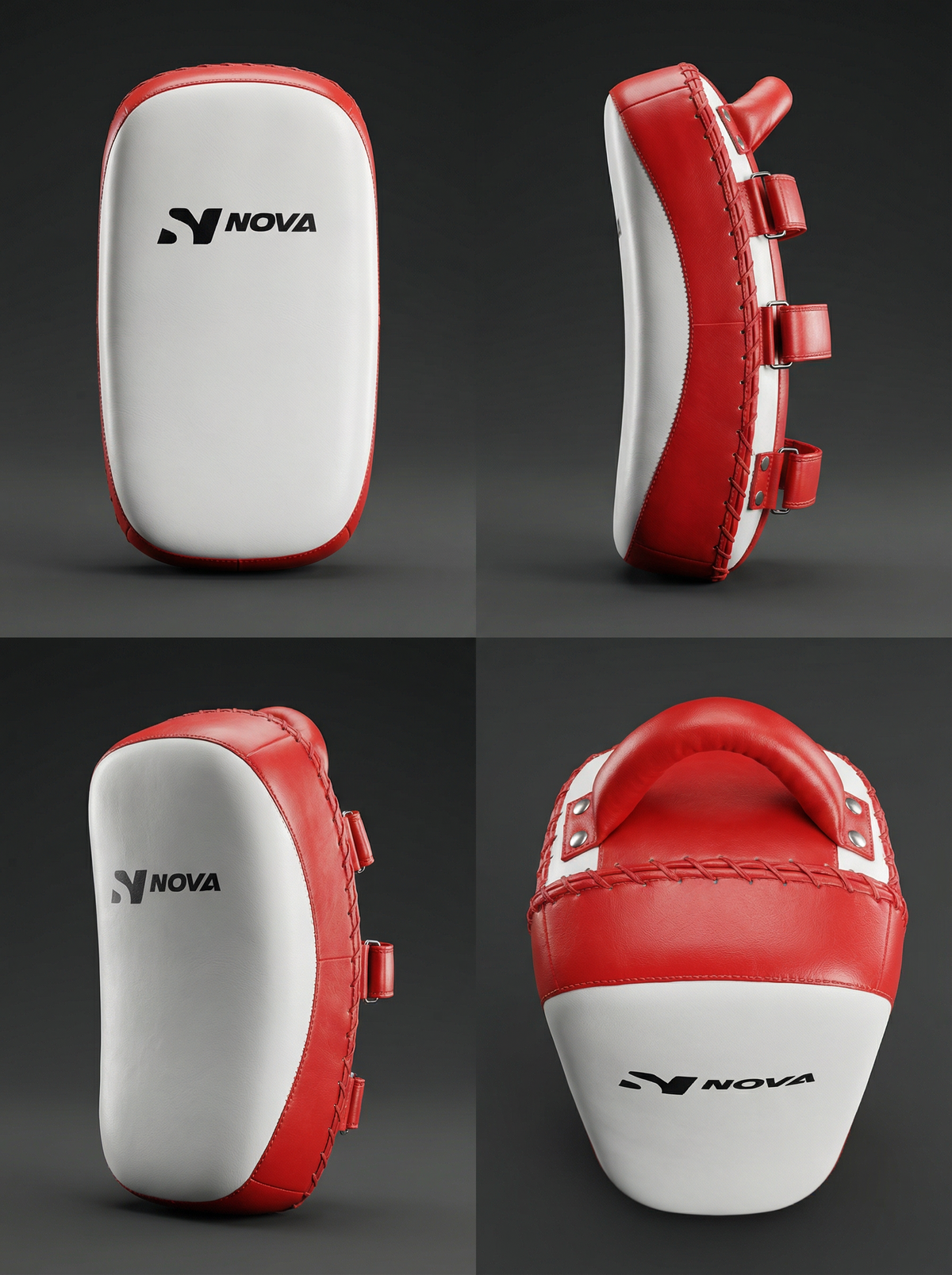 Nova Curved Arm Pad — Red & White Leather — view 2 — Arm Pads from Nova Sports Mauritius
