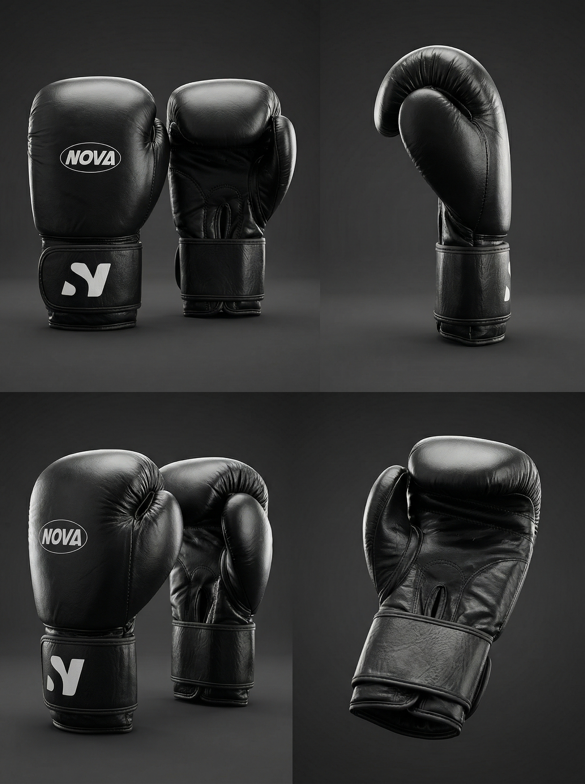 Nova Boxing Gloves — Black Leather — view 2 — Gloves from Nova Sports Mauritius
