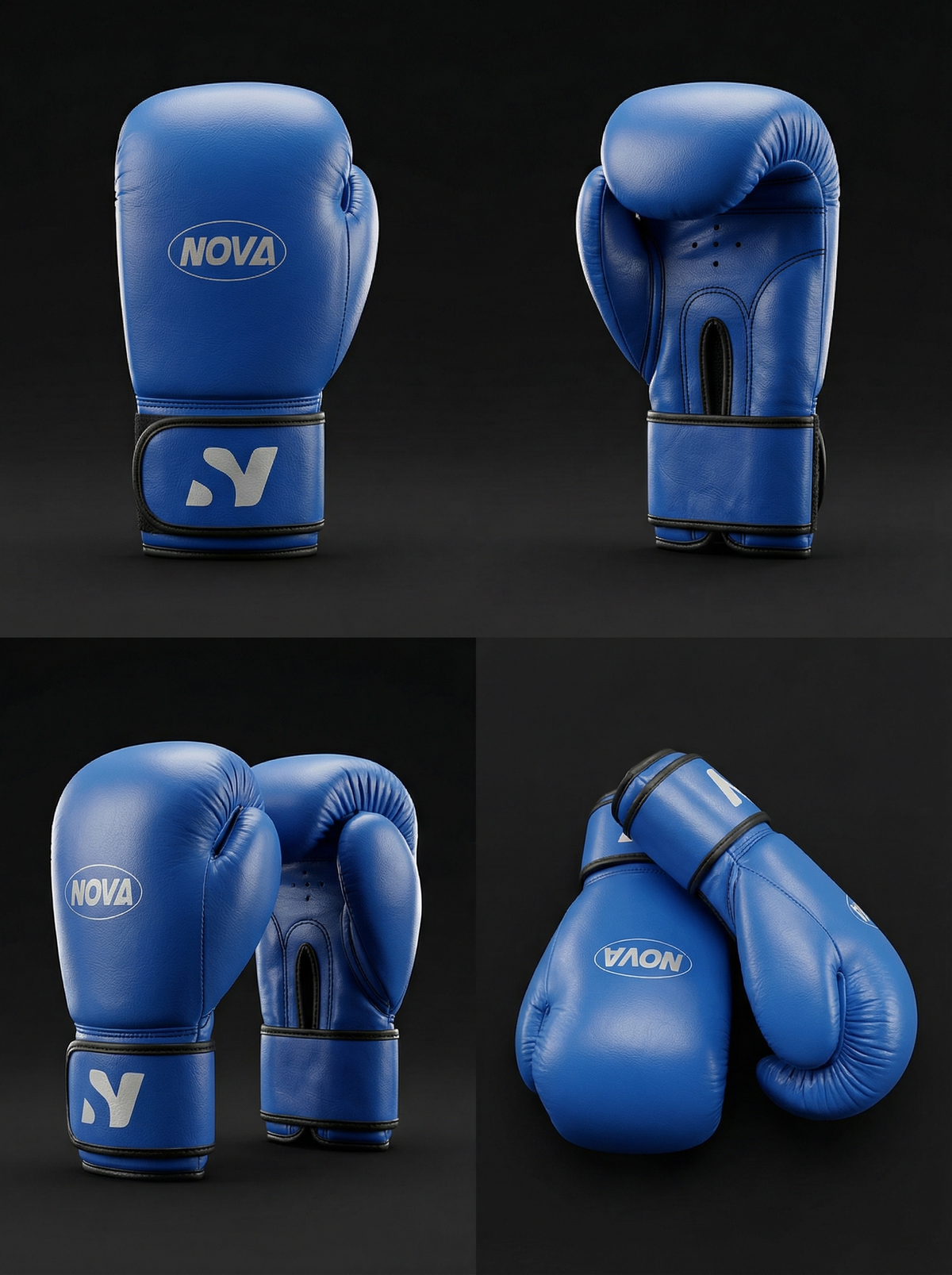 Nova Boxing Gloves — Blue Leather — view 2 — Gloves from Nova Sports Mauritius
