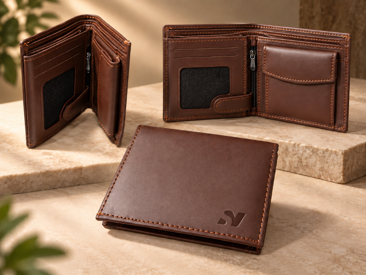 Nova regular wallet in natural pure cow leather with contrast stitching and embossed Nova wing mark — Accessories from Nova Sports Mauritius
