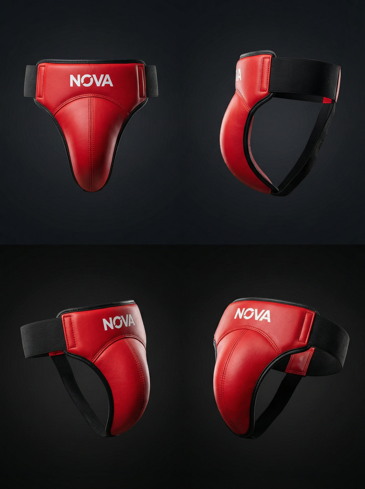 Red leather groin guard with a wide elastic waistband for boxing and MMA sparring — Nova Sports Mauritius — Groin Guards from Nova Sports Mauritius
