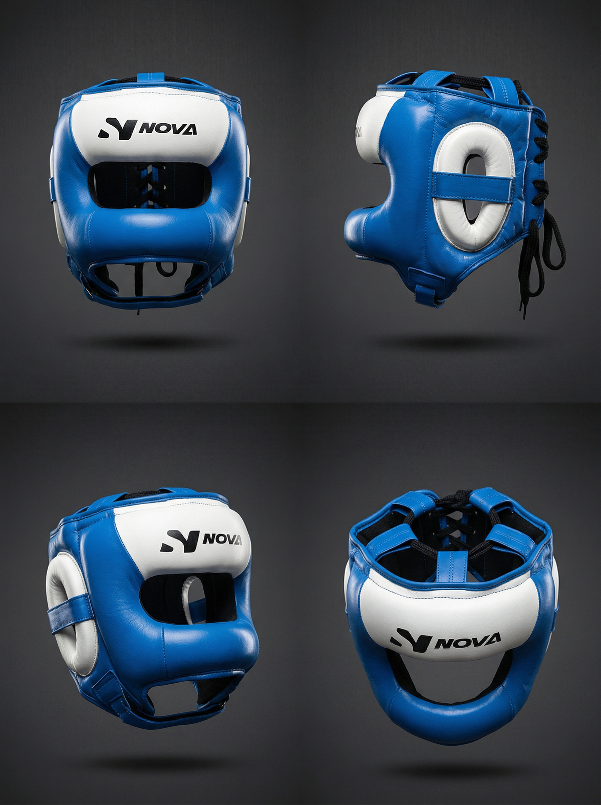 Nova Head Guard — Blue Leather, Laced Back — view 2 — Head Guards from Nova Sports Mauritius
