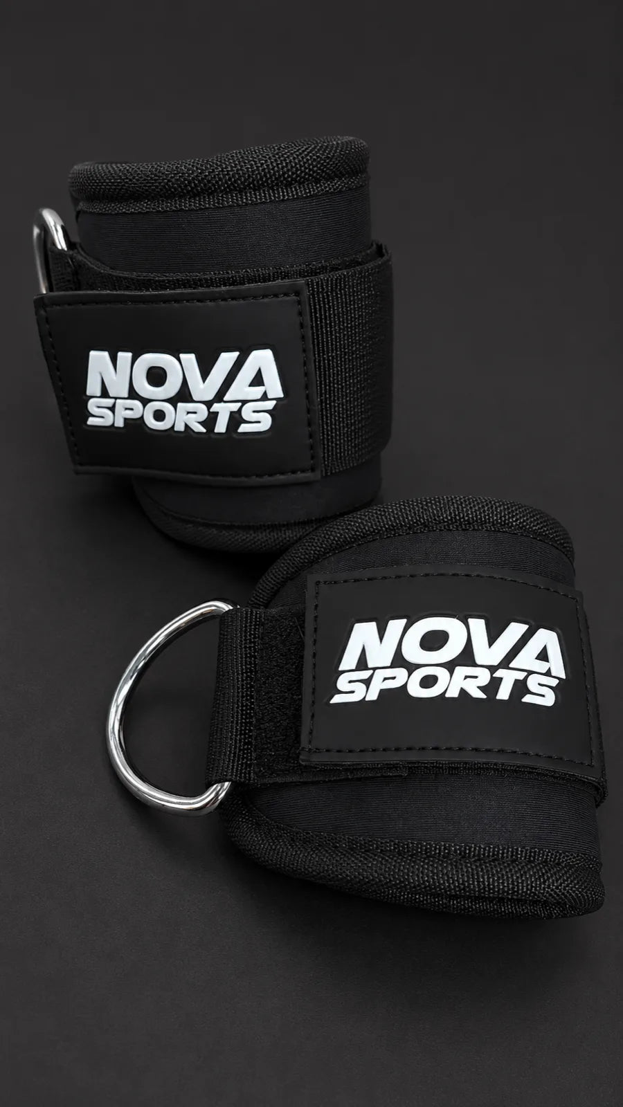Nova Sports ankle straps in black with steel D-ring, pair — Ankle Straps from Nova Sports Mauritius
