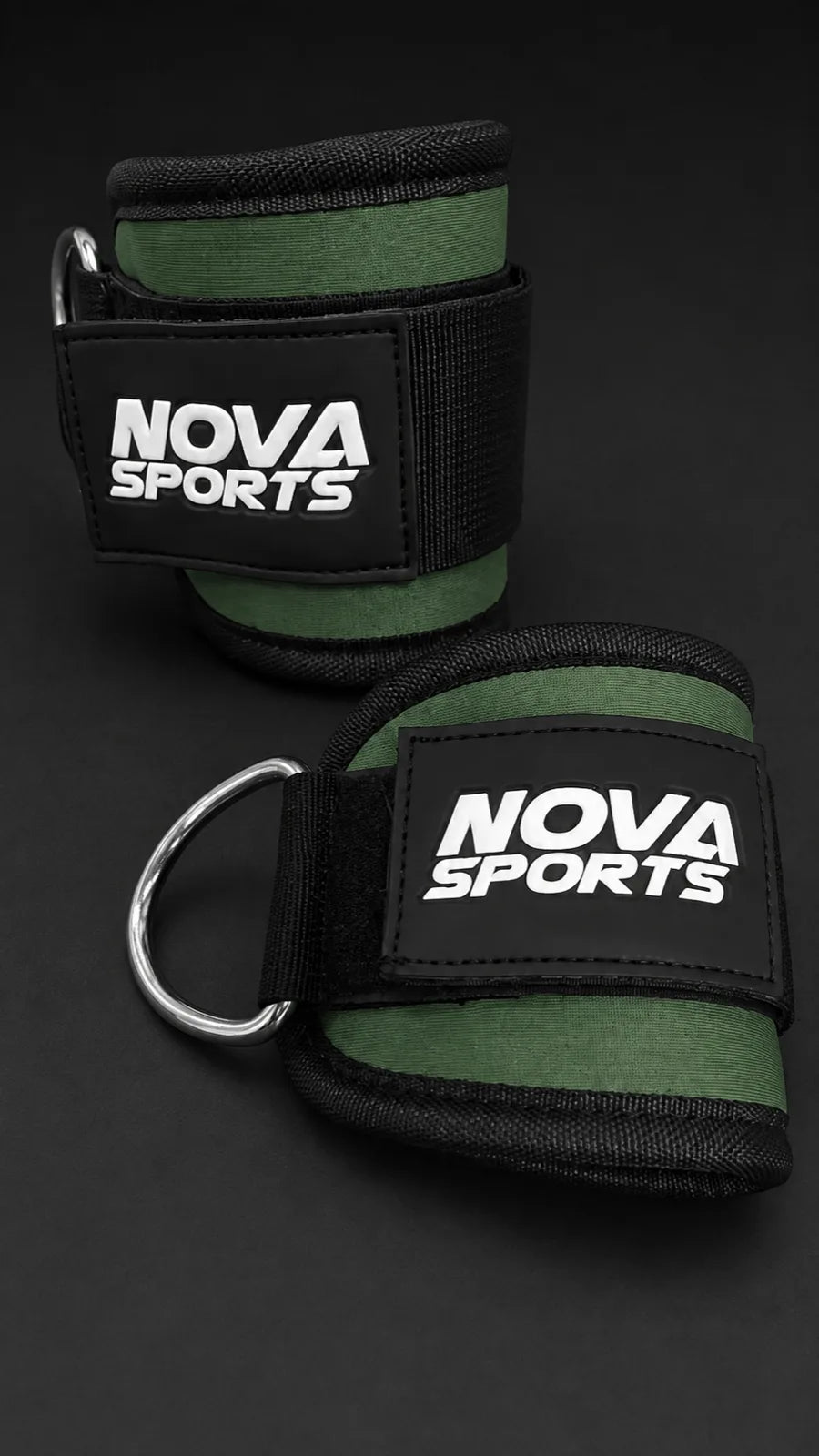 Nova Sports ankle straps in olive green with steel D-ring, pair — Ankle Straps from Nova Sports Mauritius
