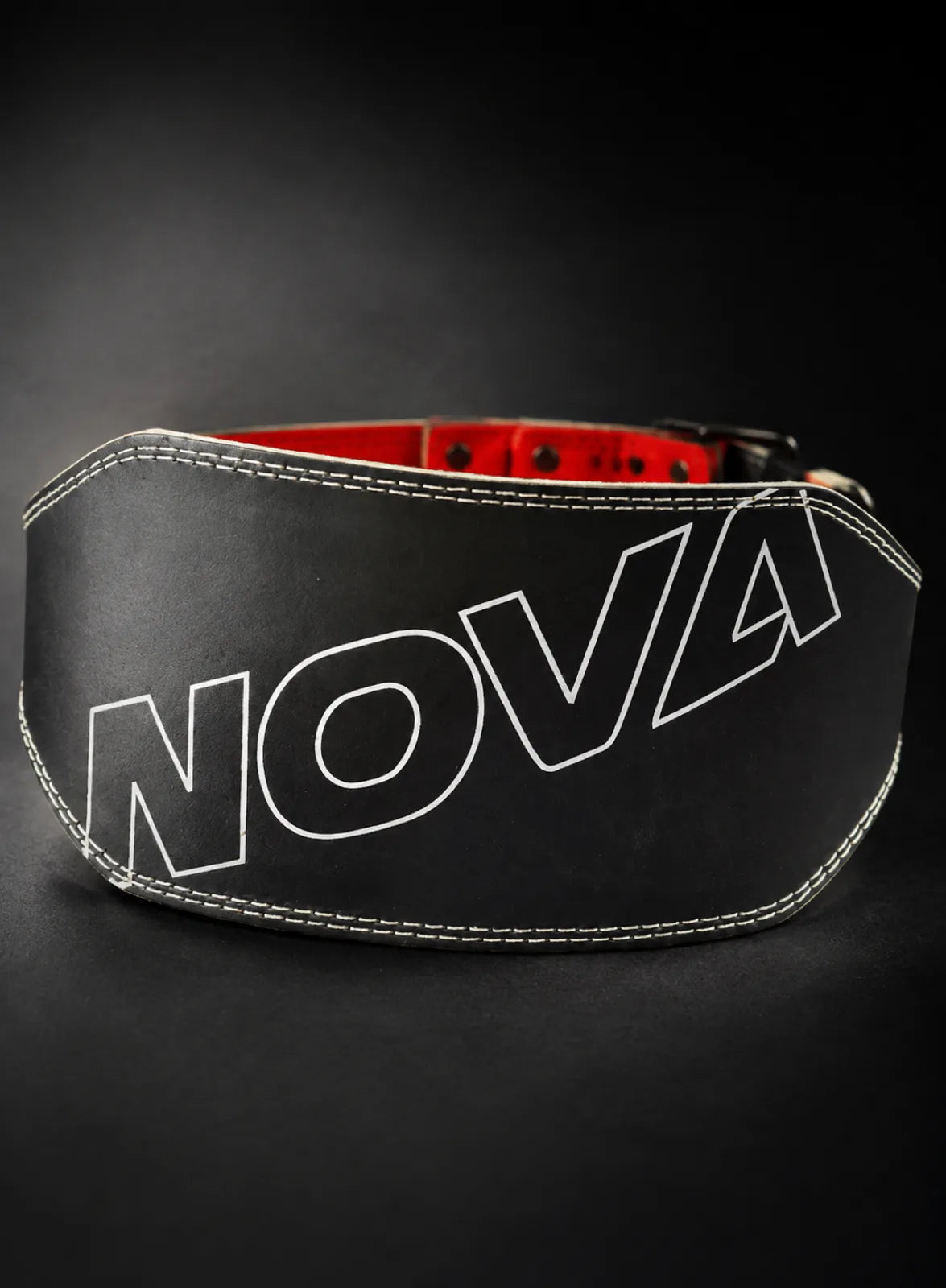 Nova black leather powerlifting belt, outer face with NOVA outline — Belts from Nova Sports Mauritius
