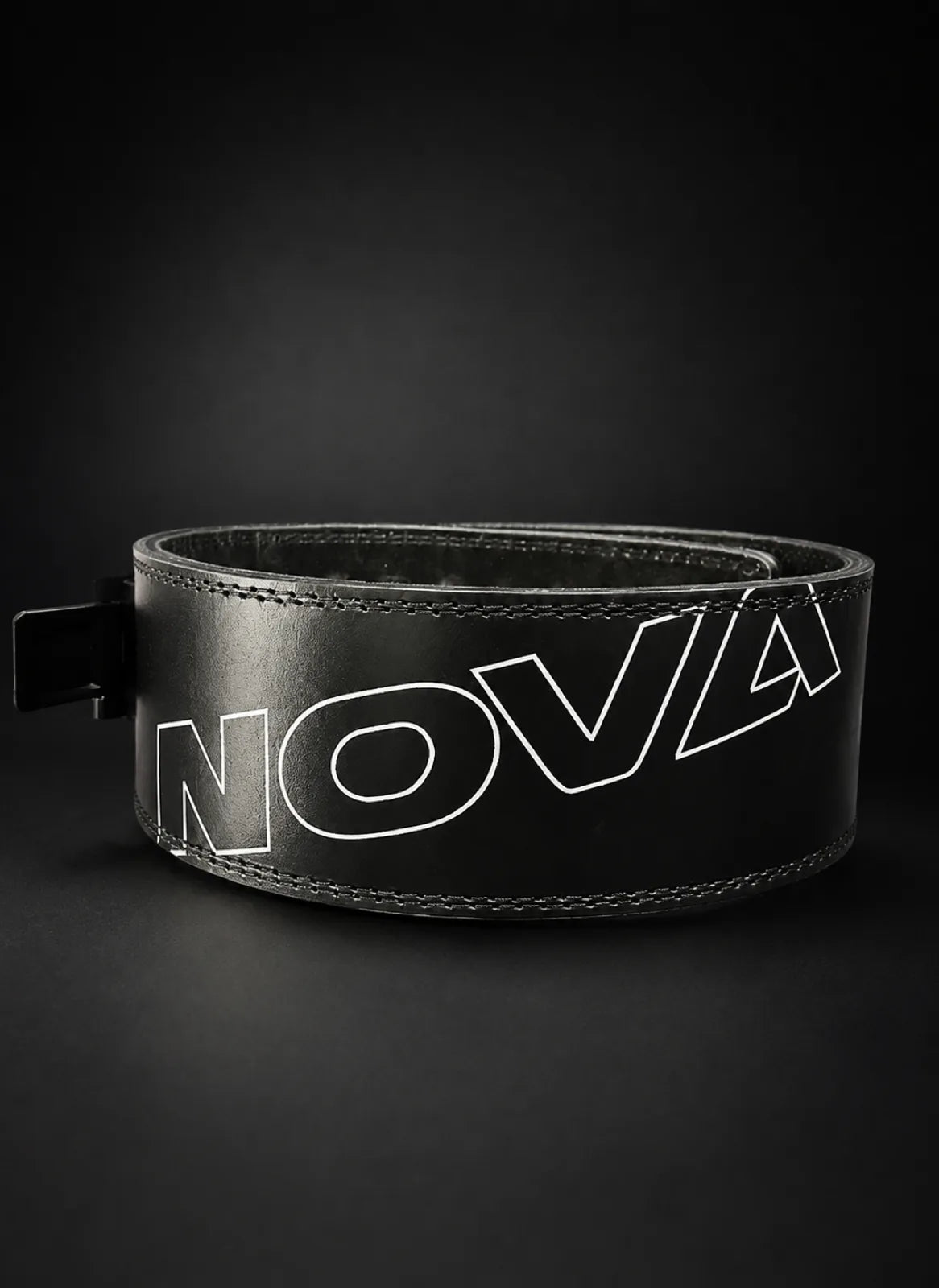 Nova black lever belt, outer face with NOVA outline — Belts from Nova Sports Mauritius
