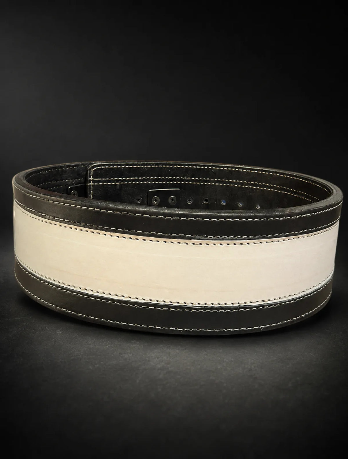 Nova white and black lever belt, back panel — Belts from Nova Sports Mauritius
