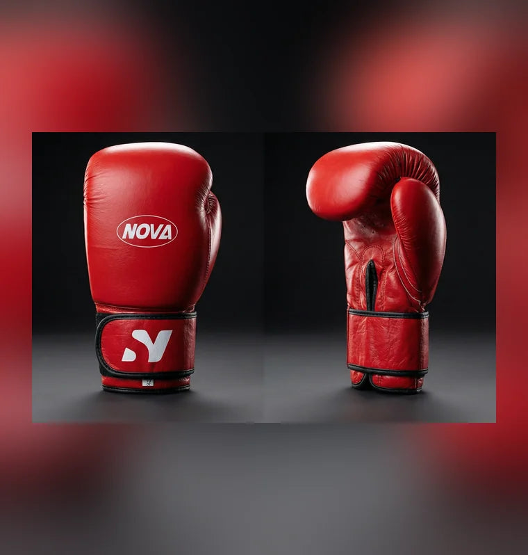 Nova Boxing Gloves — Red Leather — view 3 — Gloves from Nova Sports Mauritius
