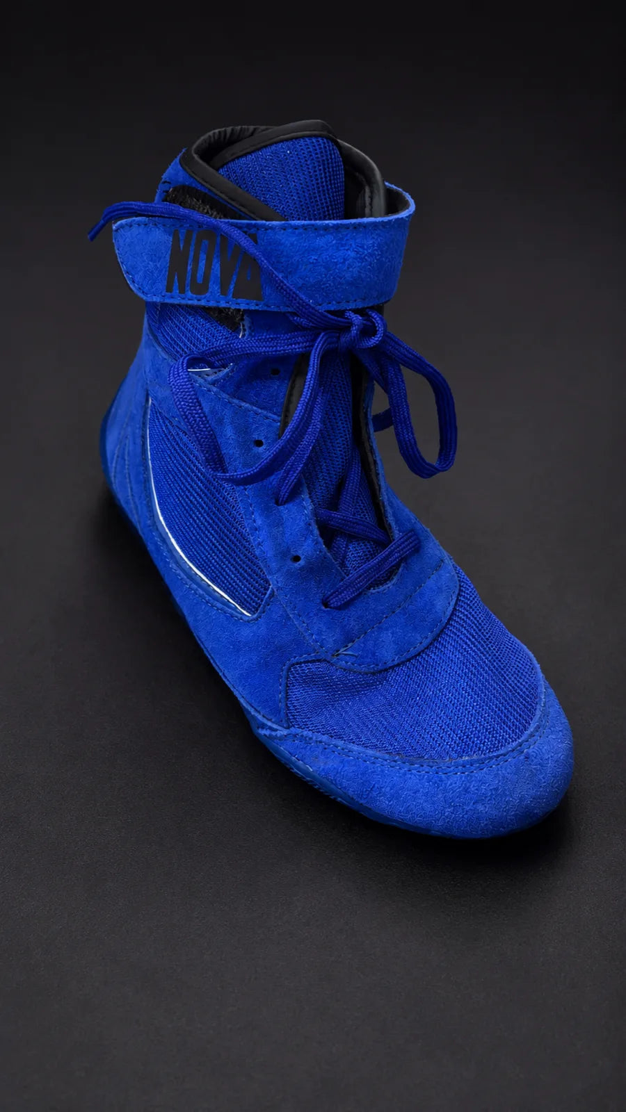 Nova boxing boot in blue suede with ankle strap — Shoes from Nova Sports Mauritius
