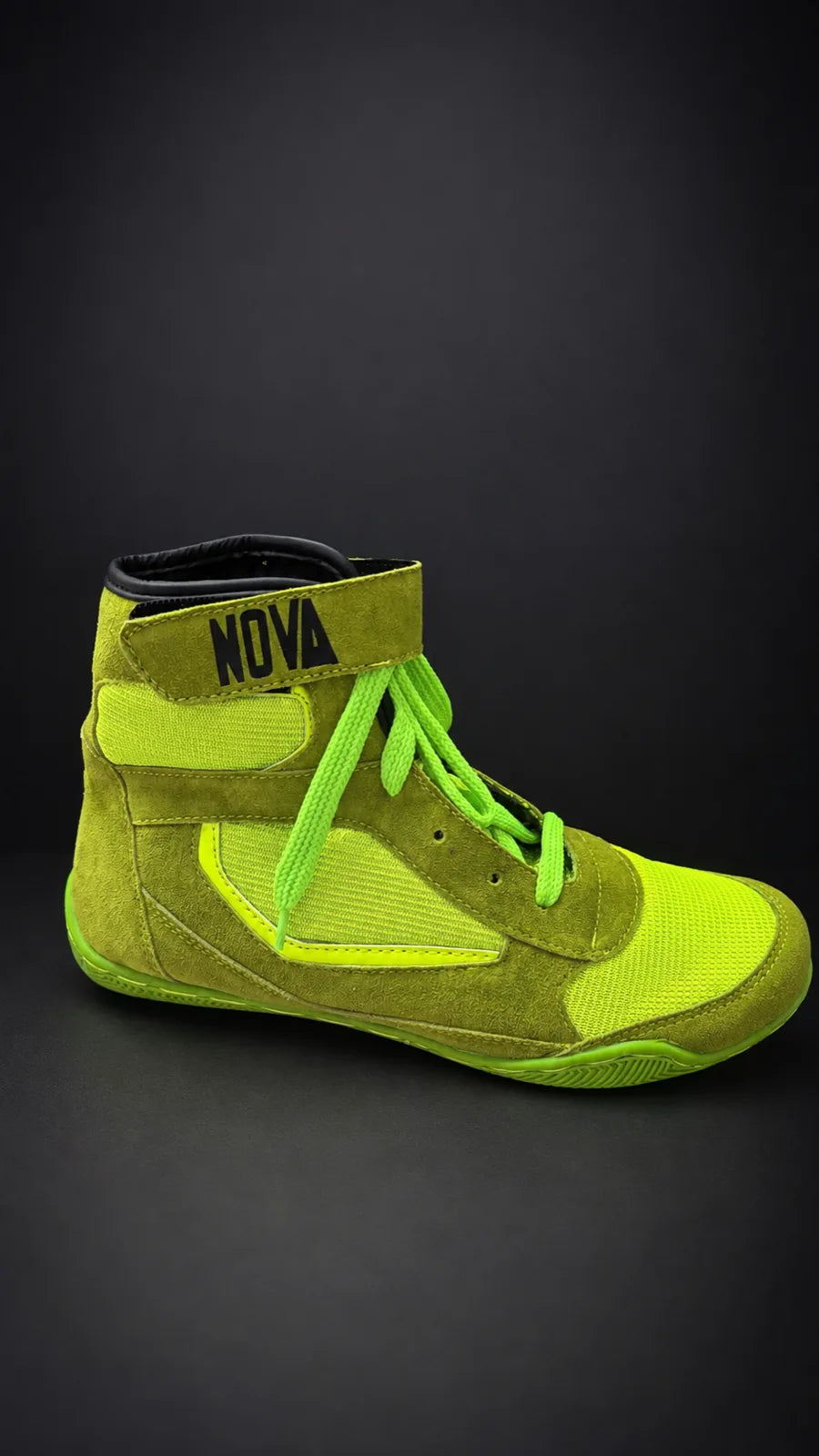 Nova boxing boot in neon yellow with ankle strap — Shoes from Nova Sports Mauritius
