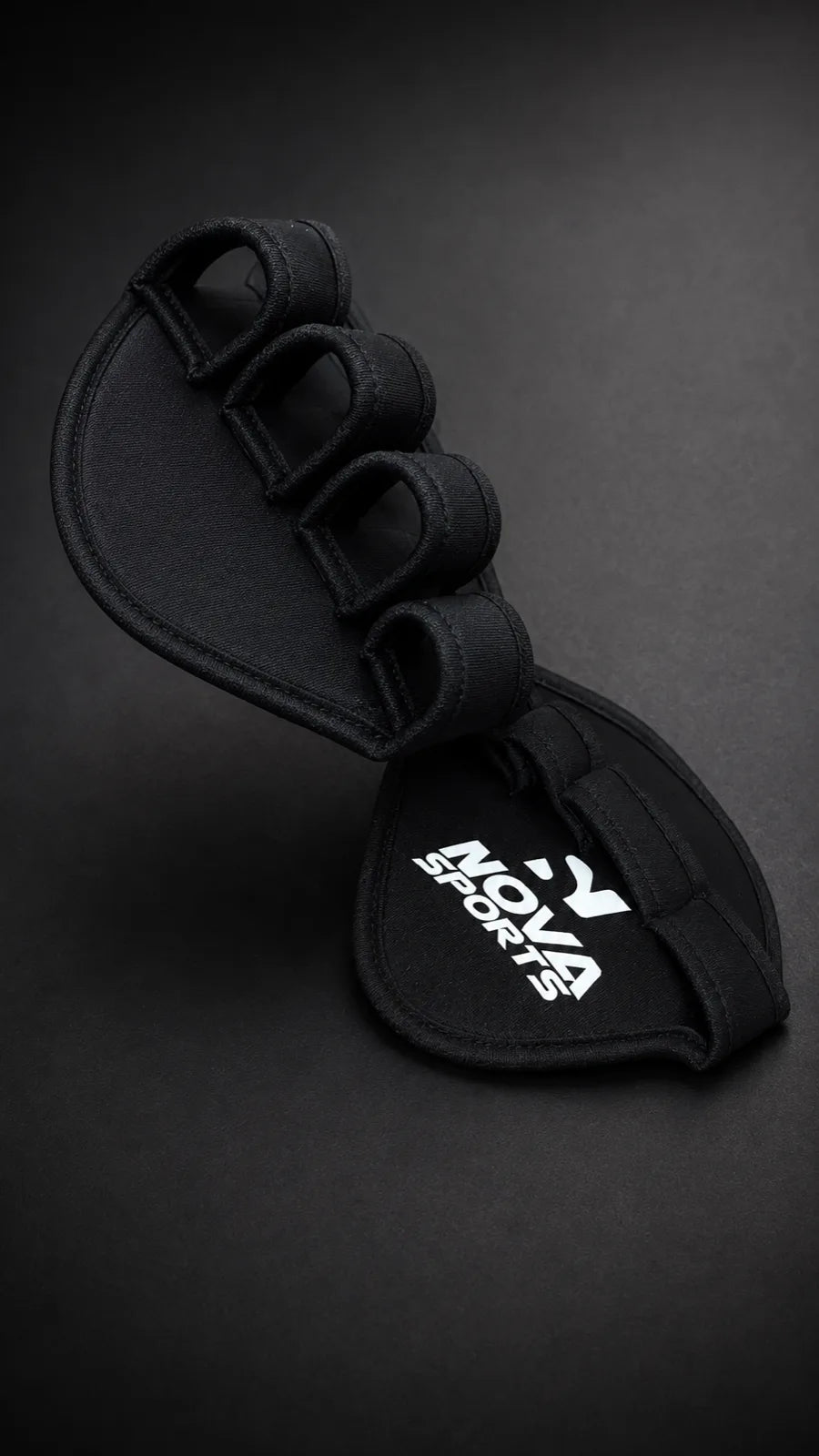 Nova Sports gym grip pads in black, four-finger neoprene lifting grips — Straps & Grips from Nova Sports Mauritius
