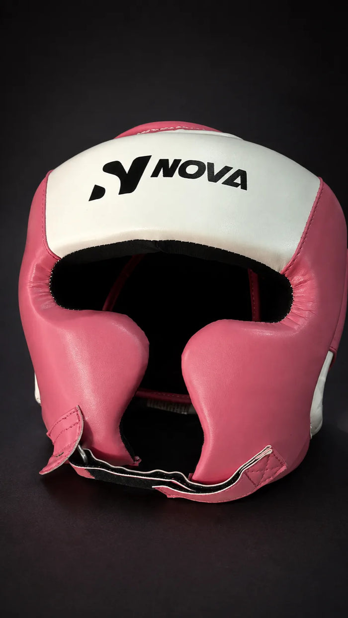 Nova pink and white open-face boxing head guard — Head Guards available in Mauritius
