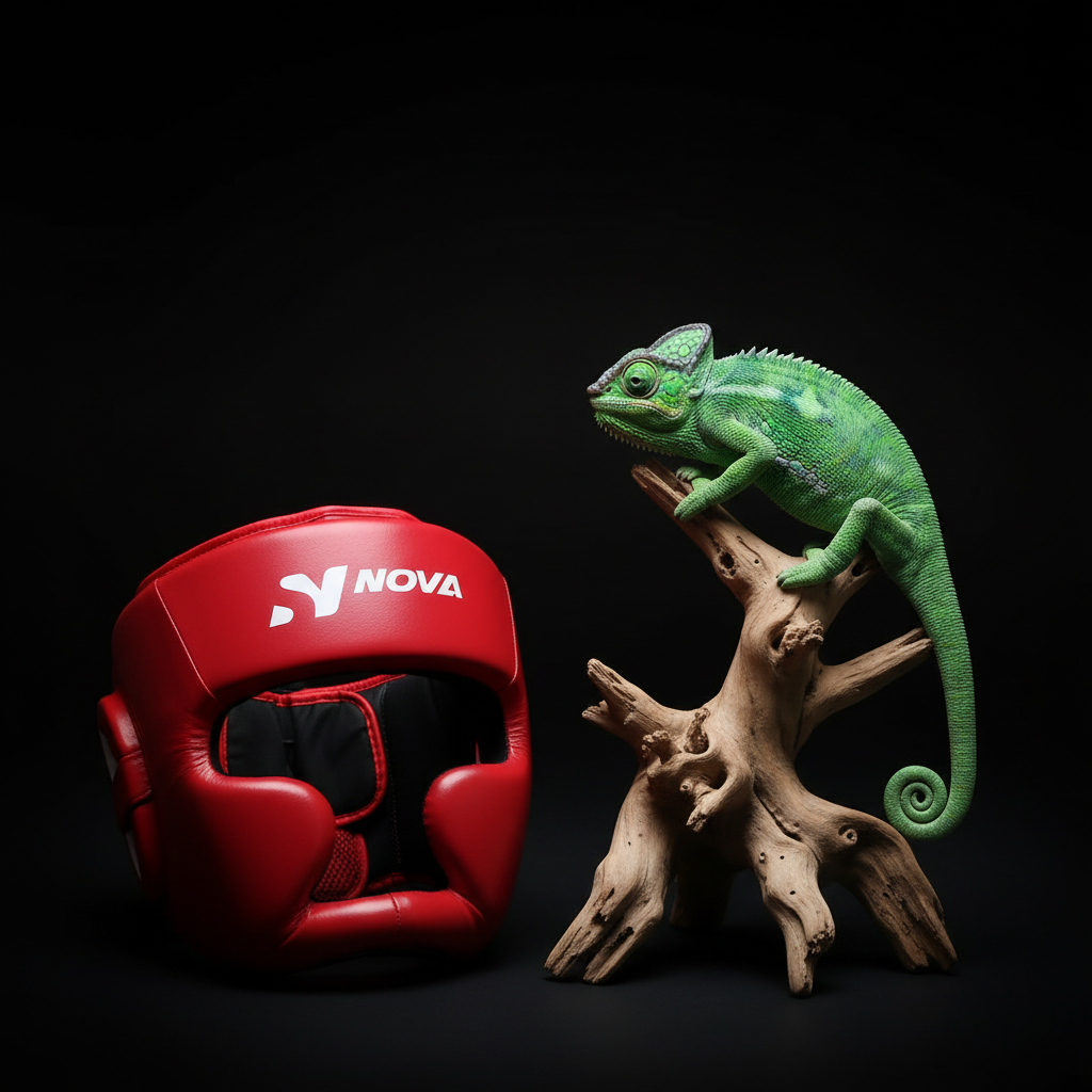 Nova Head Guard — Red with White Brow Panel — view 2 — Head Guards from Nova Sports Mauritius

