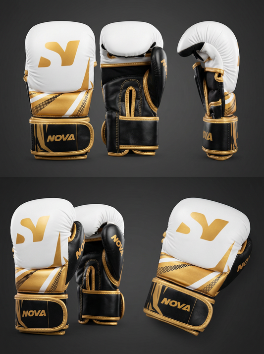 NOVA White/Black/Gold Boxing Gloves