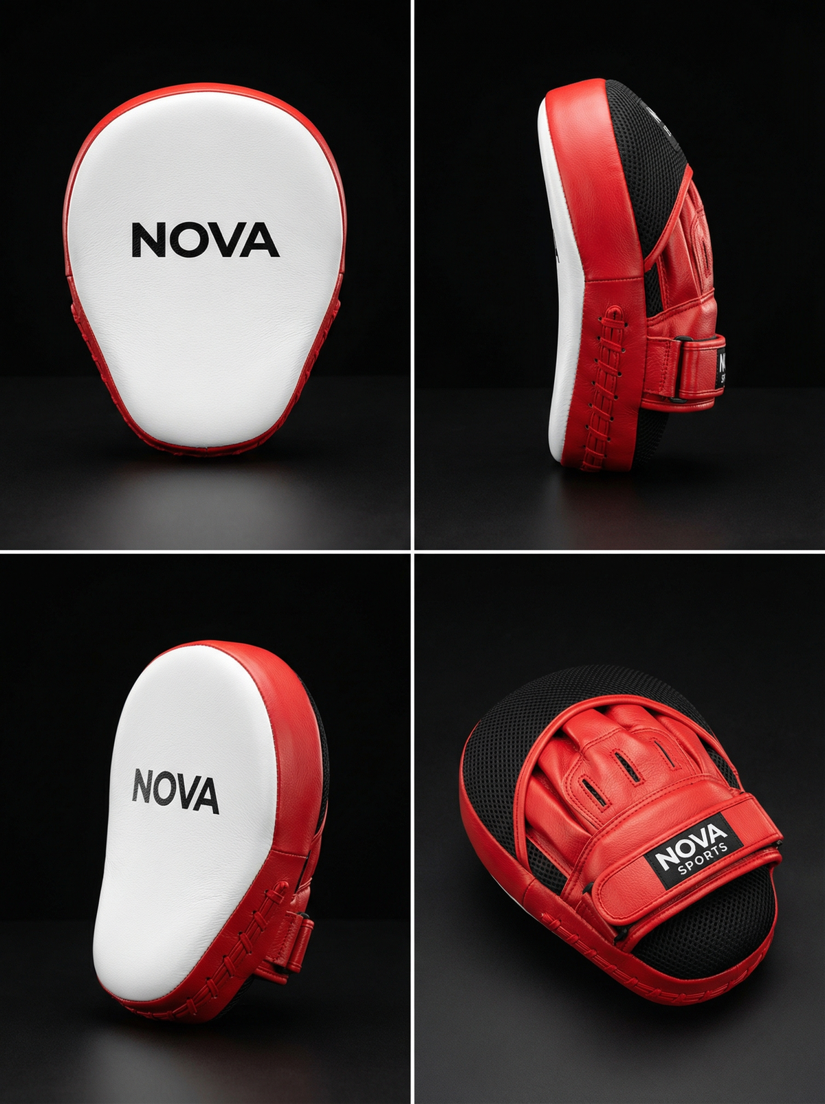 Nova Sports Red & White Curved Boxing Focus Mitt – Full Leather — view 2 — Focus Pads & Mitts from Nova Sports Mauritius
