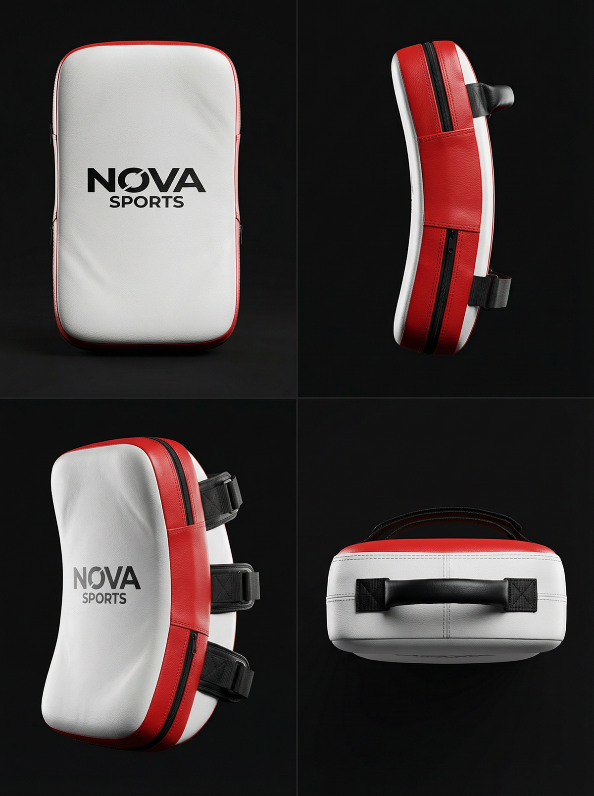Nova Curved Kick Shield – White & Red — view 2 — Kick Shields from Nova Sports Mauritius
