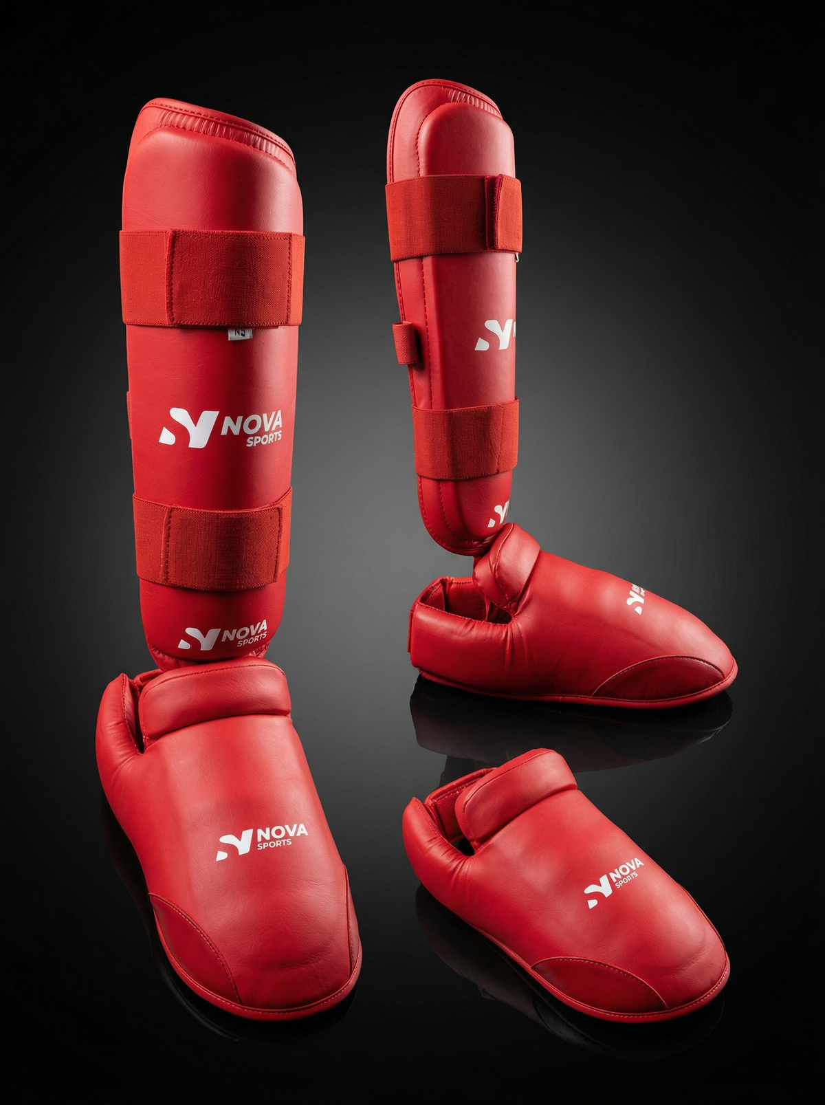 Nova Sports Karate Shin & Foot Guard Set – Red — view 2 — Shin & Foot Guards from Nova Sports Mauritius
