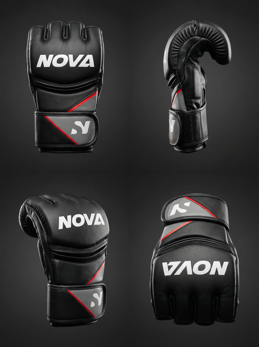 NOVA Black, Grey & Red MMA Grappling Gloves