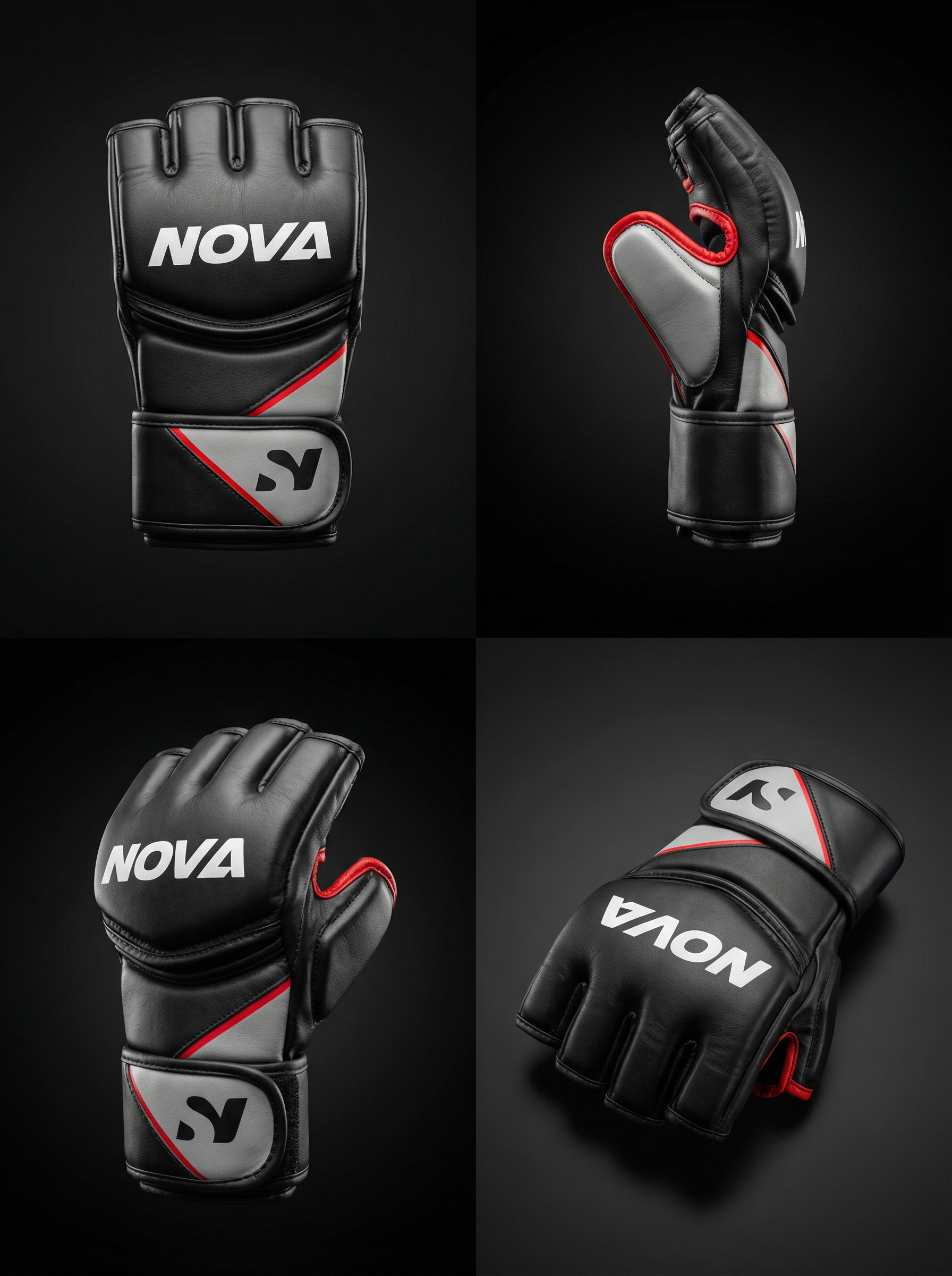 NOVA Black, Grey & Red MMA Grappling Gloves