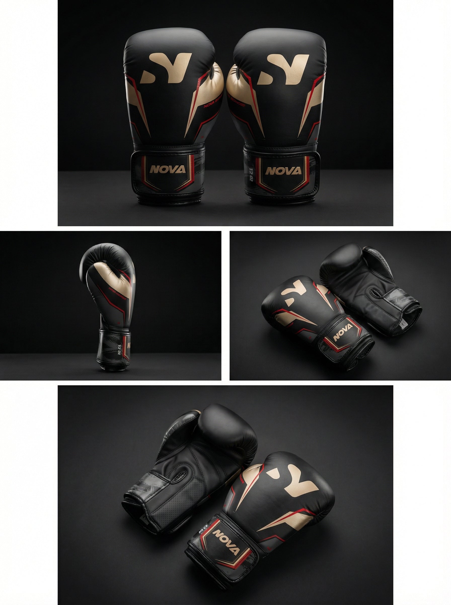 Nova Elite Boxing Gloves – Black/Gold/Red