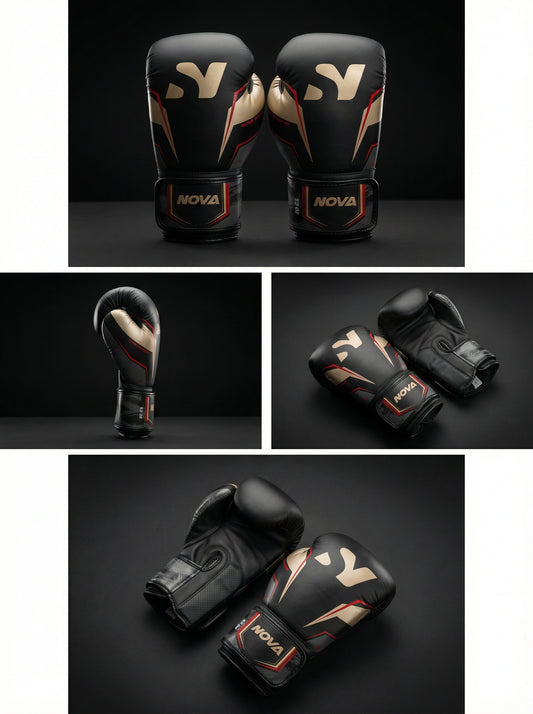 Nova Elite Boxing Gloves – Black/Gold/Red