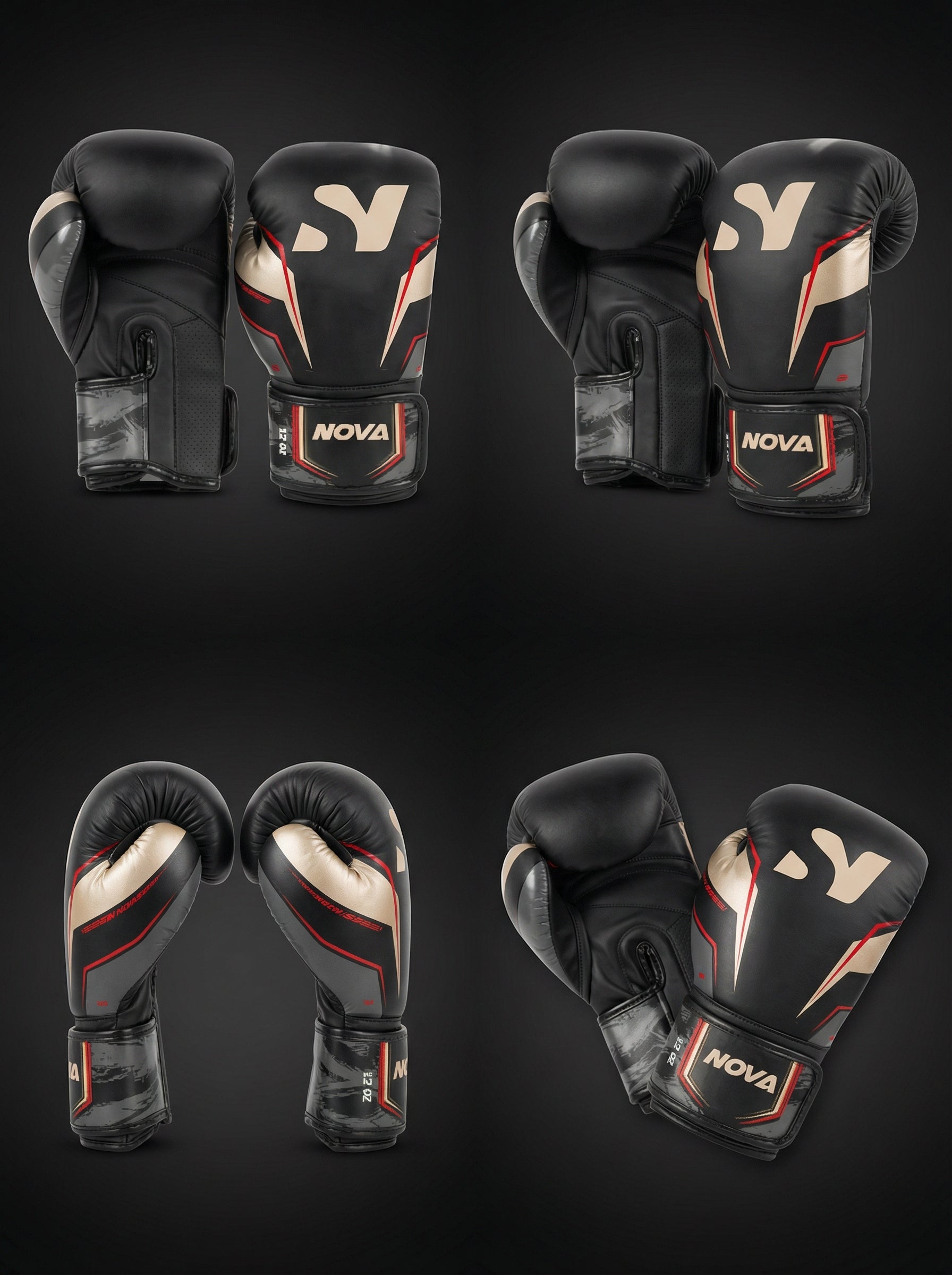 Nova Elite Boxing Gloves – Black/Gold/Red