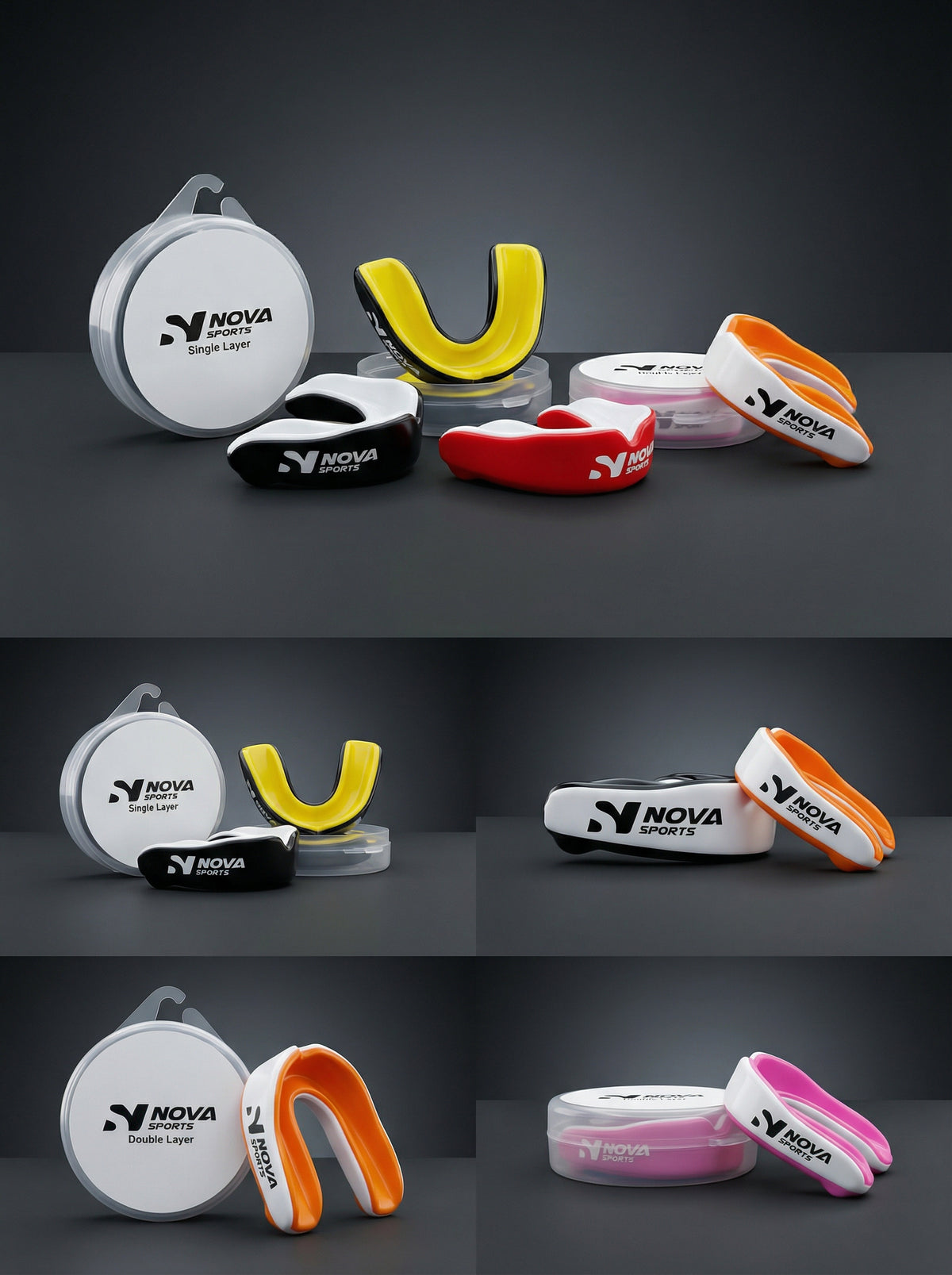 Nova double-layer gum shields with zip pouch cases in several colours — Mouth Guards from Nova Sports Mauritius
