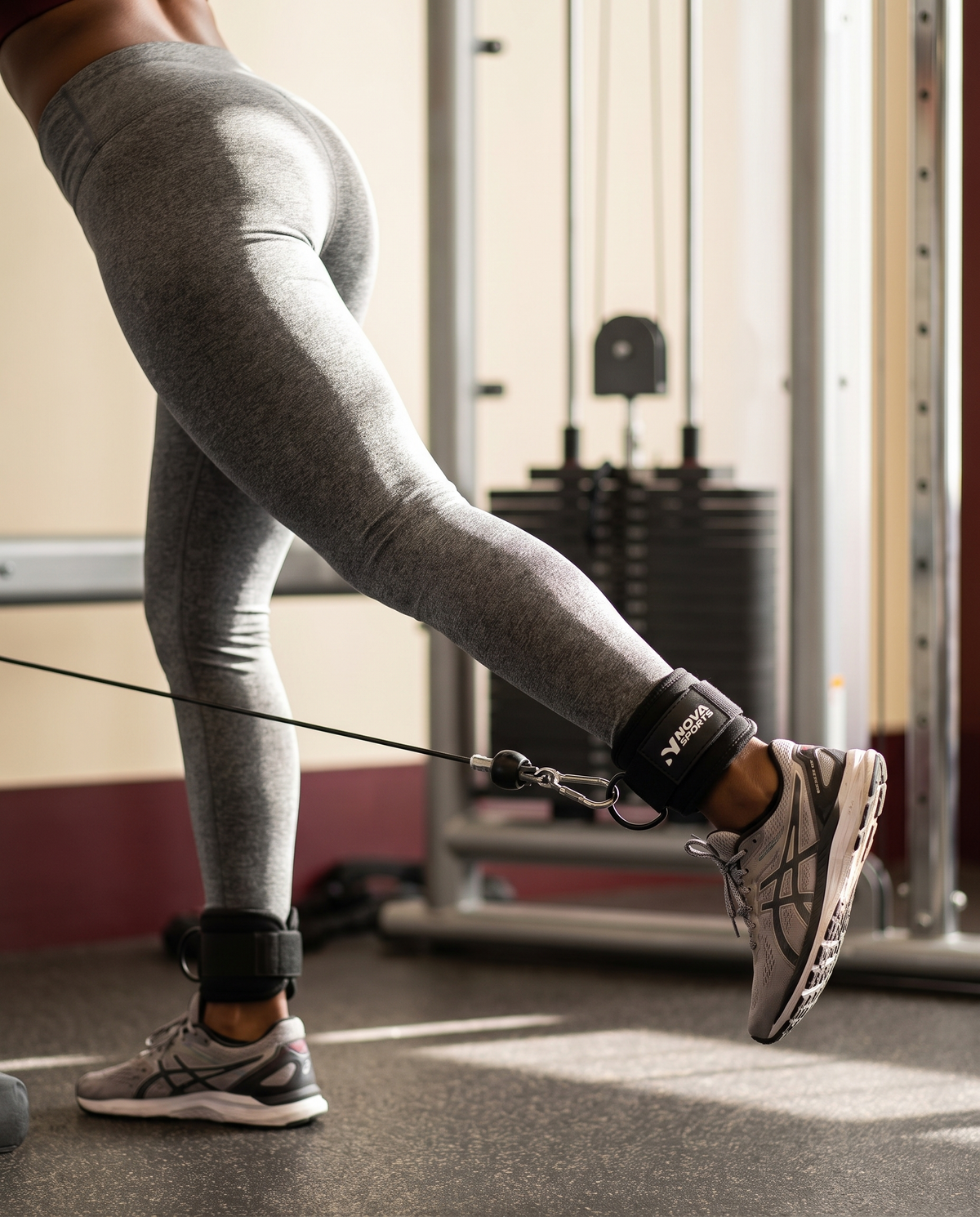 Padded black ankle strap cuff with a steel D-ring for cable machines — Nova Sports Mauritius — Ankle Straps from Nova Sports Mauritius
