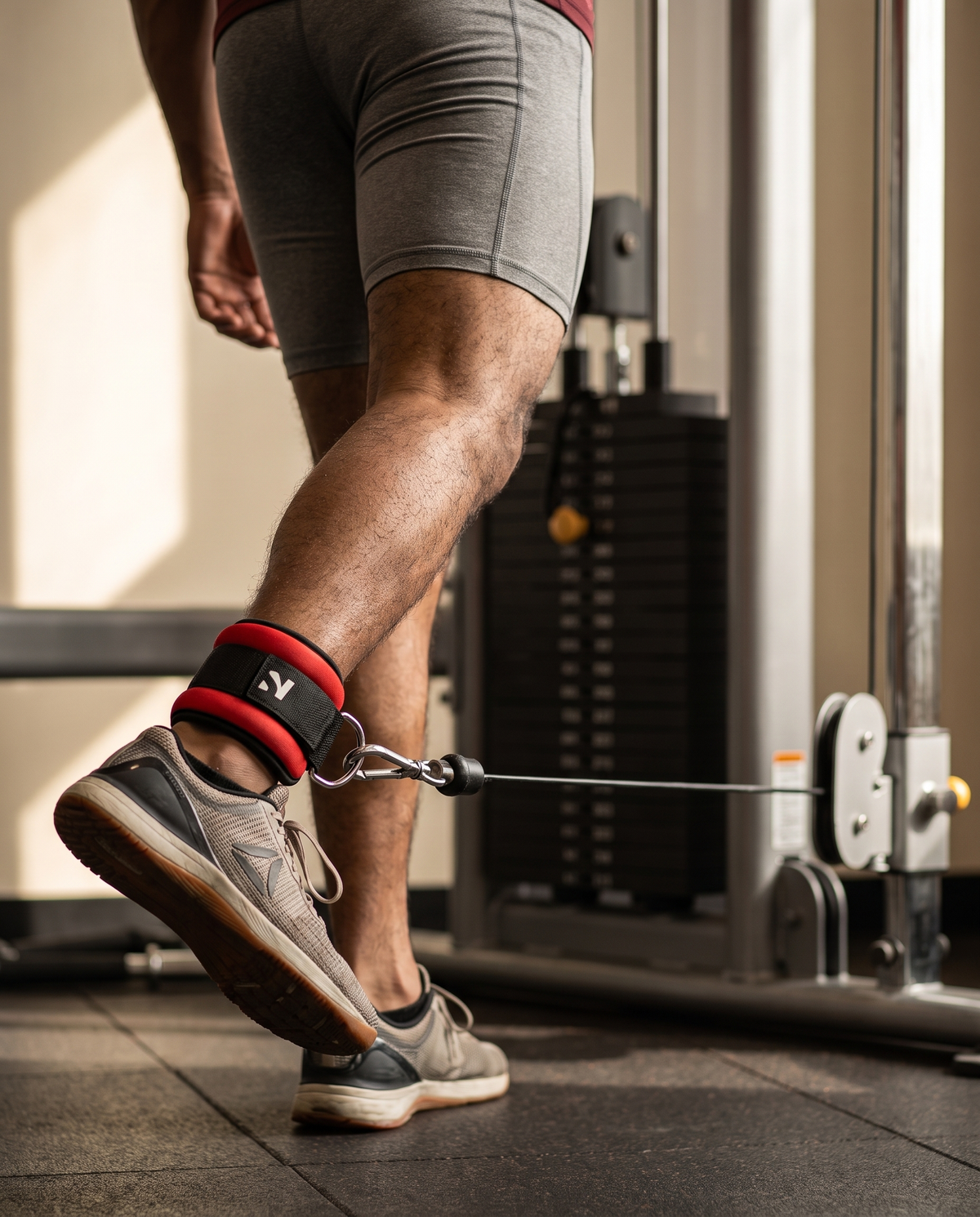 Padded black ankle weight straps with hook-and-loop closure and a steel D-ring — cable ankle straps at Nova Sports Mauritius — Ankle Straps from Nova Sports Mauritius
