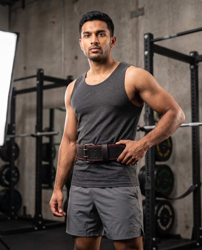 Black leather lifting belt embroidered Fight Focus Finish, with red suede lining — Nova Sports Mauritius — Belts available in Mauritius
