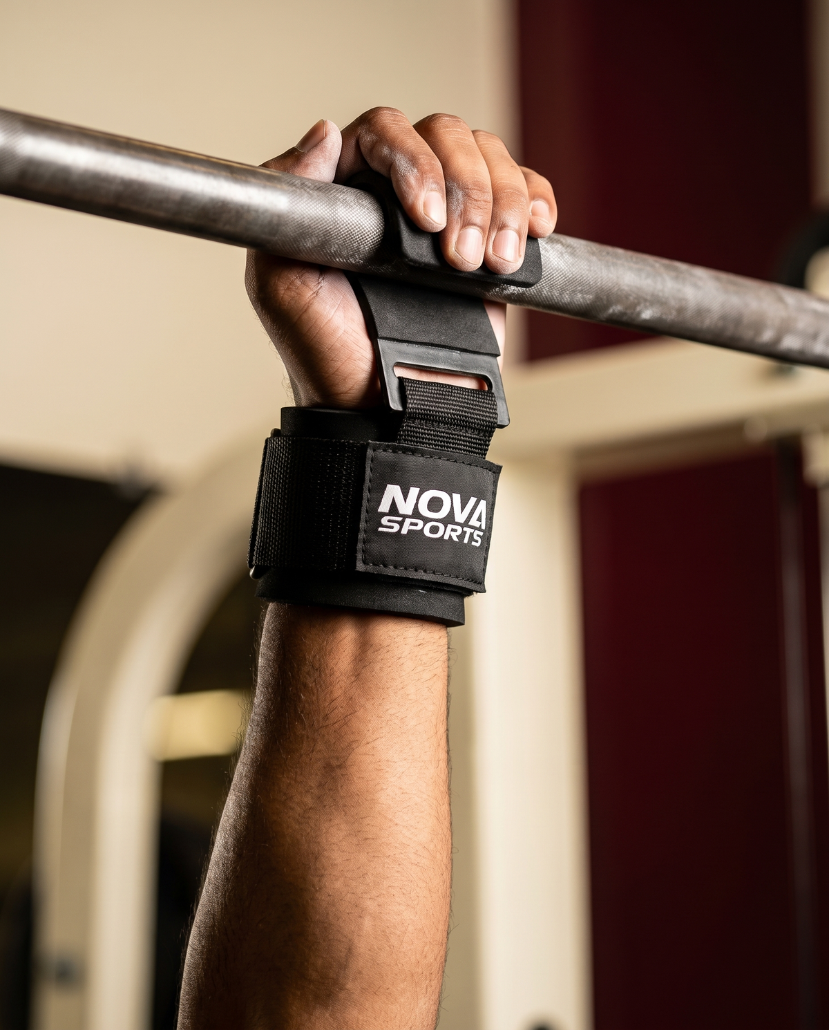 Steel lifting hooks on padded wrist wraps, for heavy pulls — Nova Sports Mauritius — Straps & Grips from Nova Sports Mauritius
