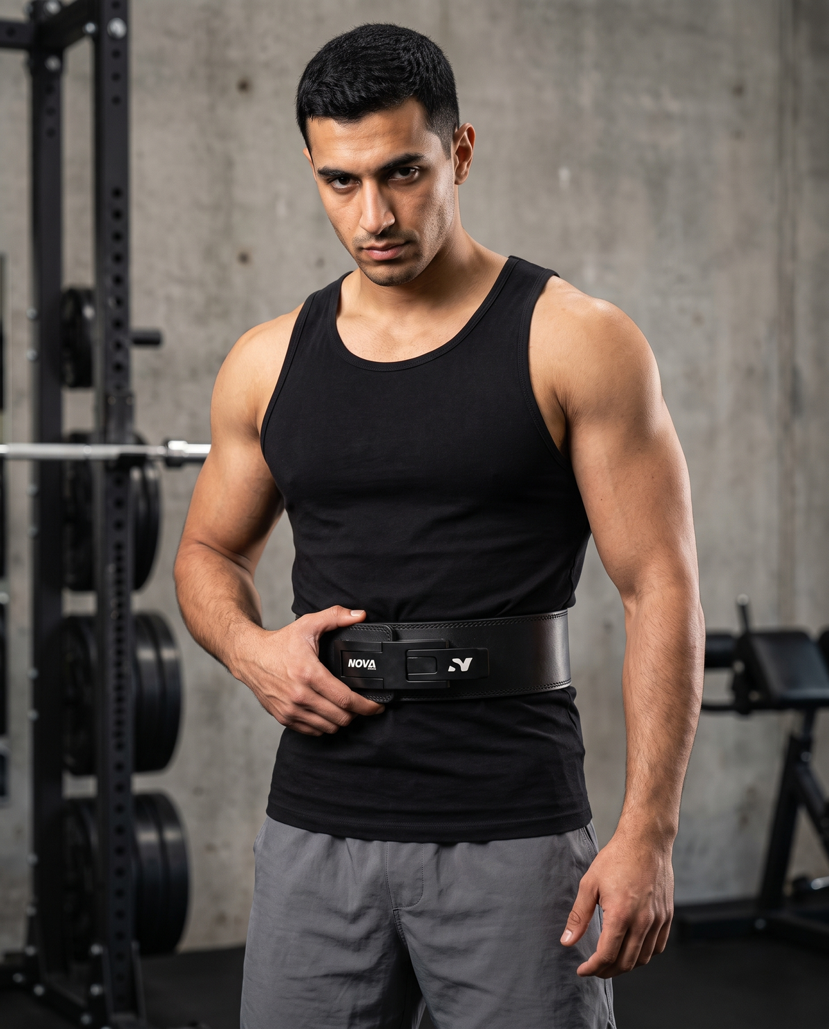 Black leather lever belt with a steel lever plate — powerlifting belt at Nova Sports Mauritius — Belts from Nova Sports Mauritius
