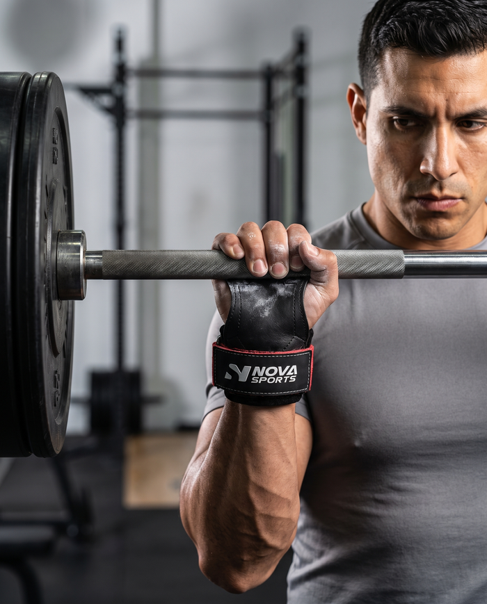 Leather power grips with palm shield and wrist strap, for pull-ups and rows — Nova Sports Mauritius — Straps & Grips available in Mauritius
