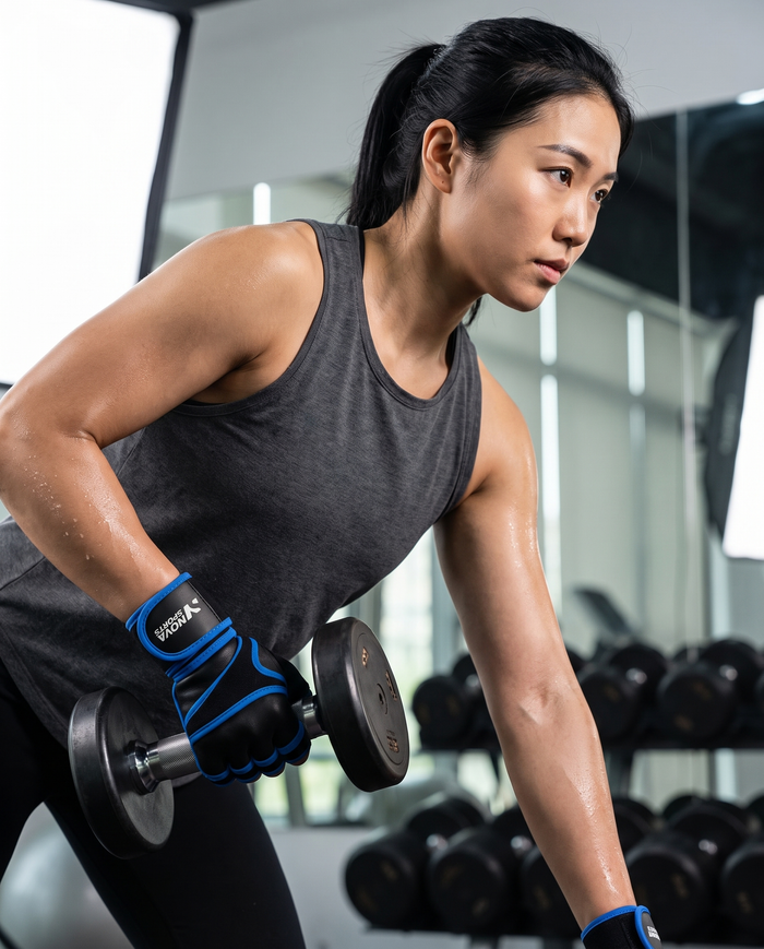 Black and blue weightlifting gloves with a textured grip palm — Nova Sports Mauritius — Gloves available in Mauritius

