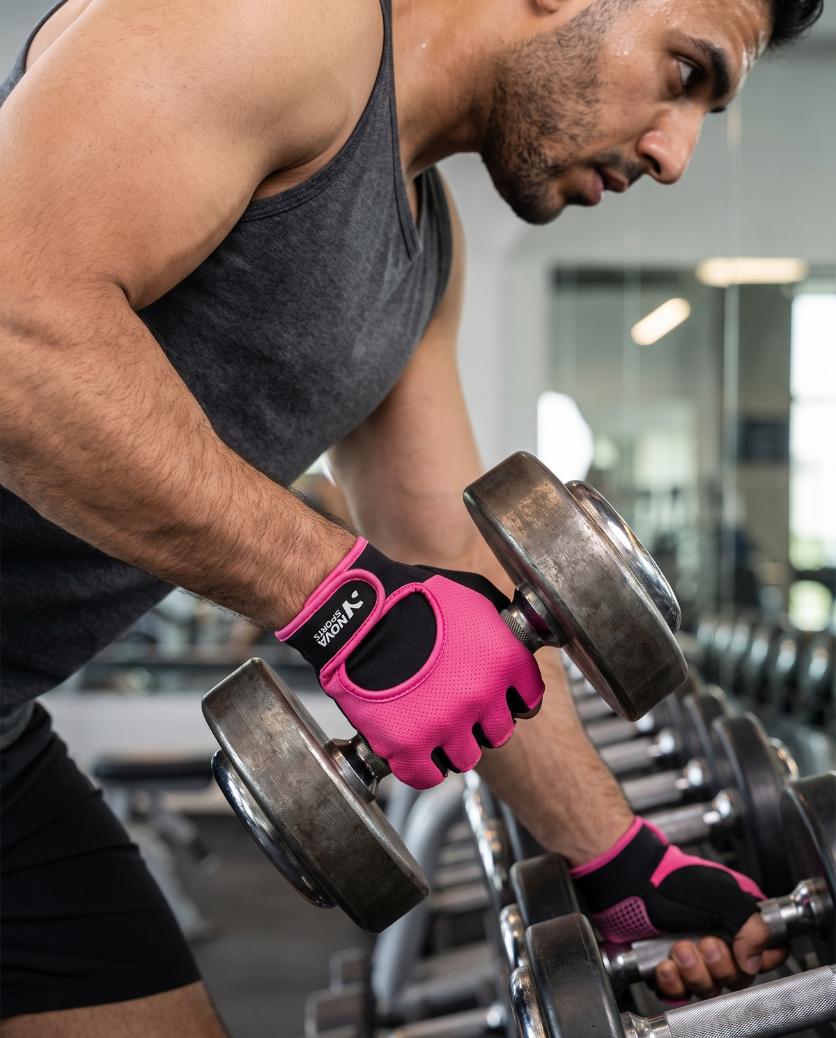 Pink and black mesh training gloves with a short wrist cuff — Nova Sports Mauritius — Gloves from Nova Sports Mauritius

