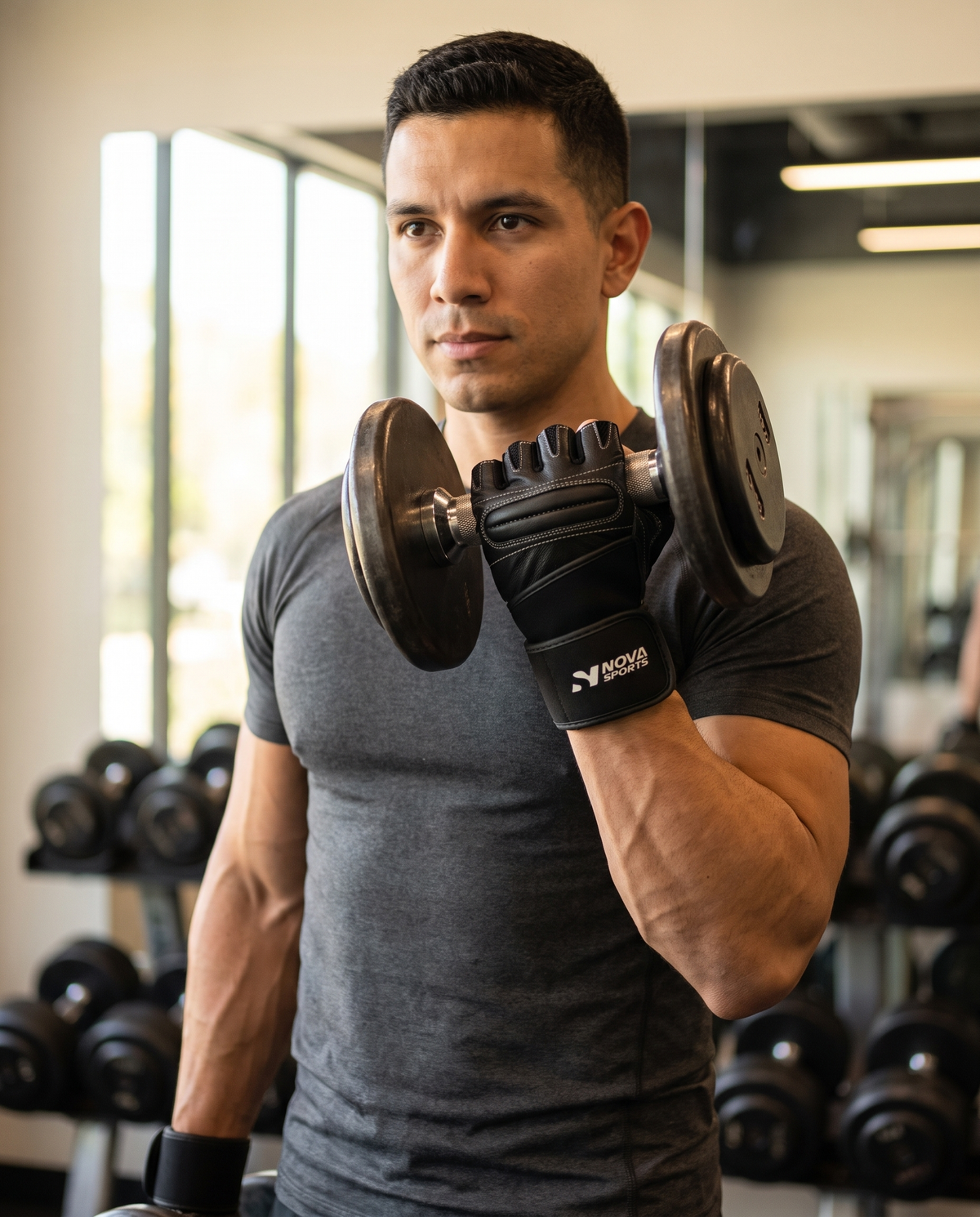 Black leather weightlifting gloves with padded palm, mesh back and long wrist wrap — Nova Sports Mauritius — Gloves from Nova Sports Mauritius
