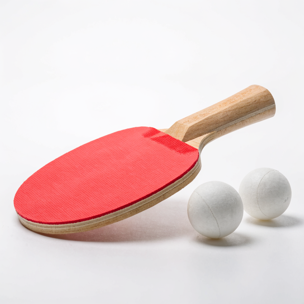 Table tennis racket with red rubber face and two white balls — ping pong rackets at Nova Sports Mauritius — Games from Nova Sports Mauritius
