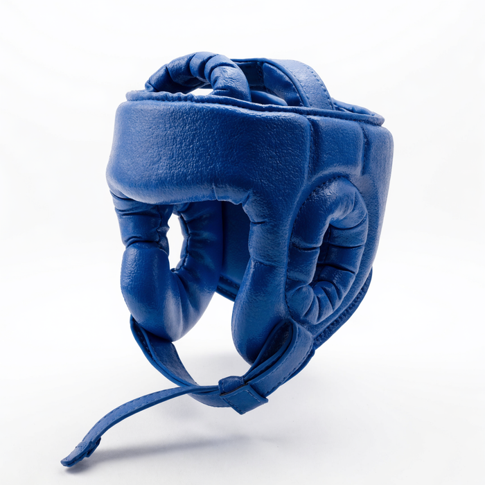 Nova Sports taekwondo head guard in blue dipped foam, open-face design shown on a white background — Head Guards available in Mauritius
