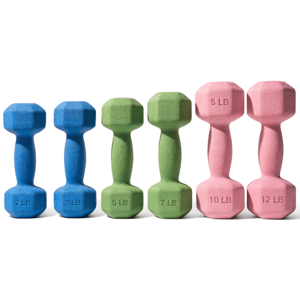 Neoprene coated hexagonal dumbbells in blue, green and pink — dumbbells at Nova Sports Mauritius — Weights from Nova Sports Mauritius
