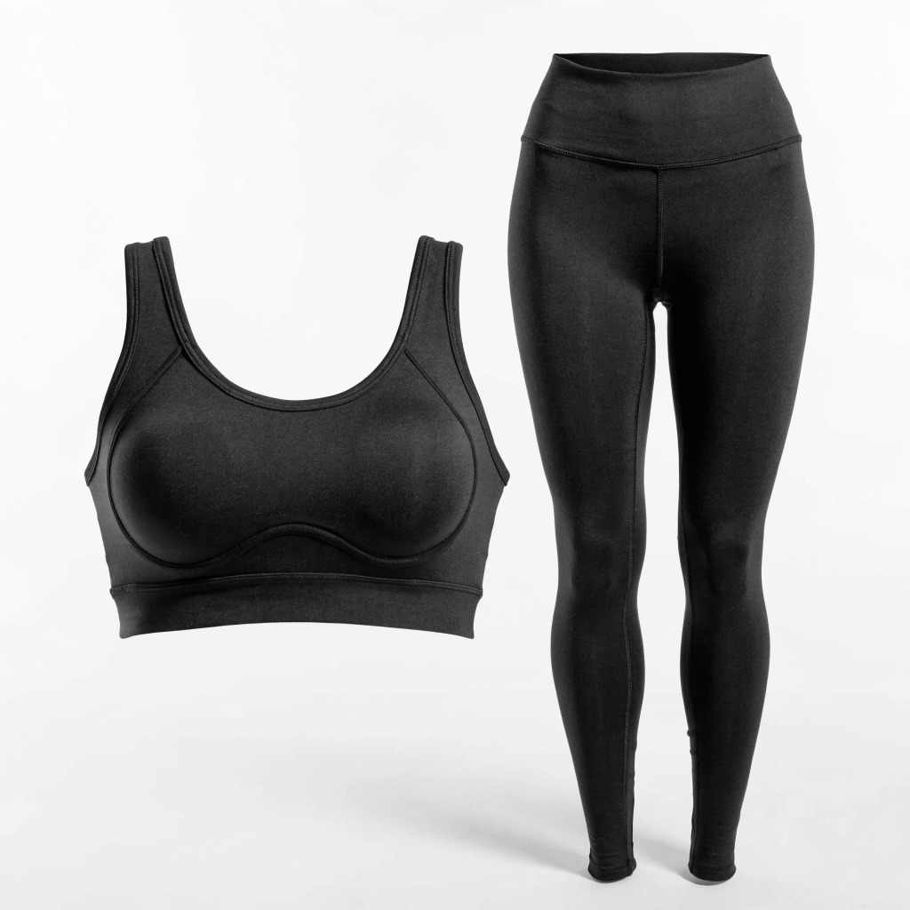Black sports bra and matching leggings gym set — gym wear at Nova Sports Mauritius — Apparel from Nova Sports Mauritius
