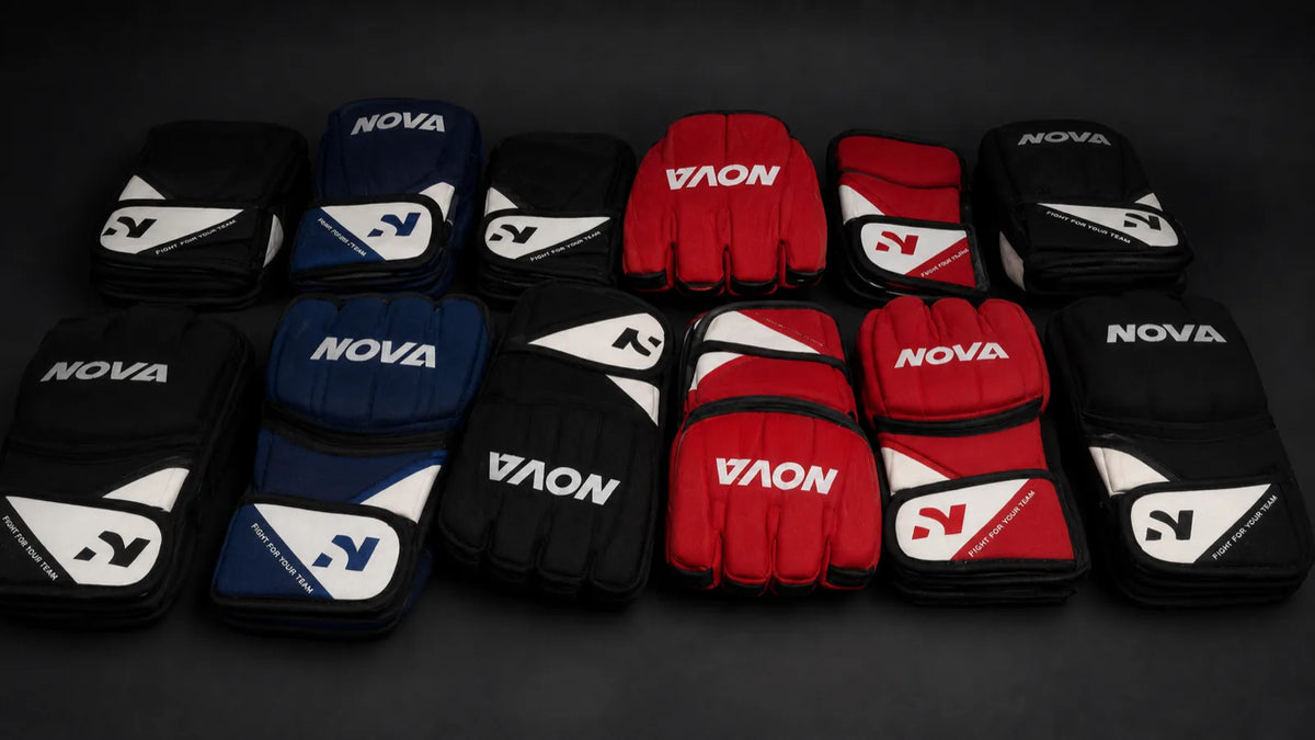 Nova karate gloves range in black, blue, red and white — Gloves from Nova Sports Mauritius
