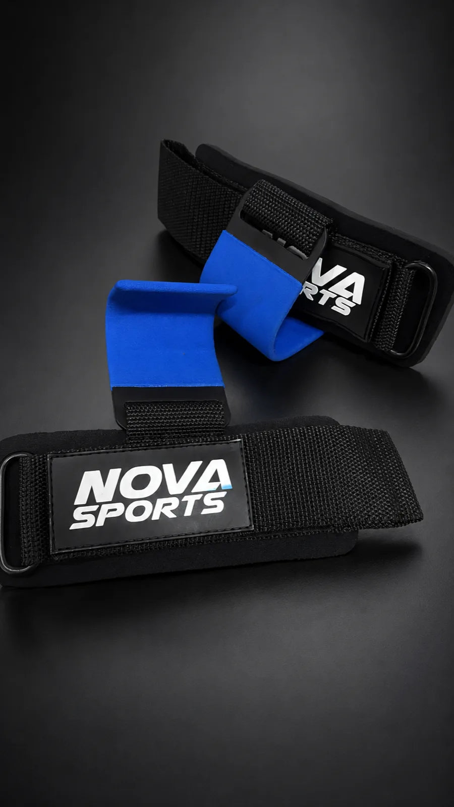 Nova Sports cotton lifting straps in blue, pair with padded cuff — Straps & Grips from Nova Sports Mauritius
