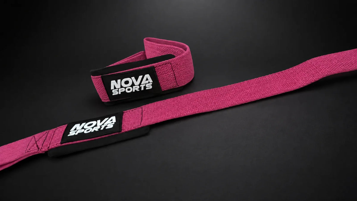 Nova Sports cotton lifting straps in pink, laid flat — Straps & Grips from Nova Sports Mauritius
