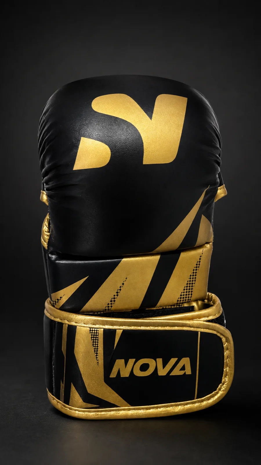 Nova MMA sparring glove in black and gold, outer view — Gloves from Nova Sports Mauritius
