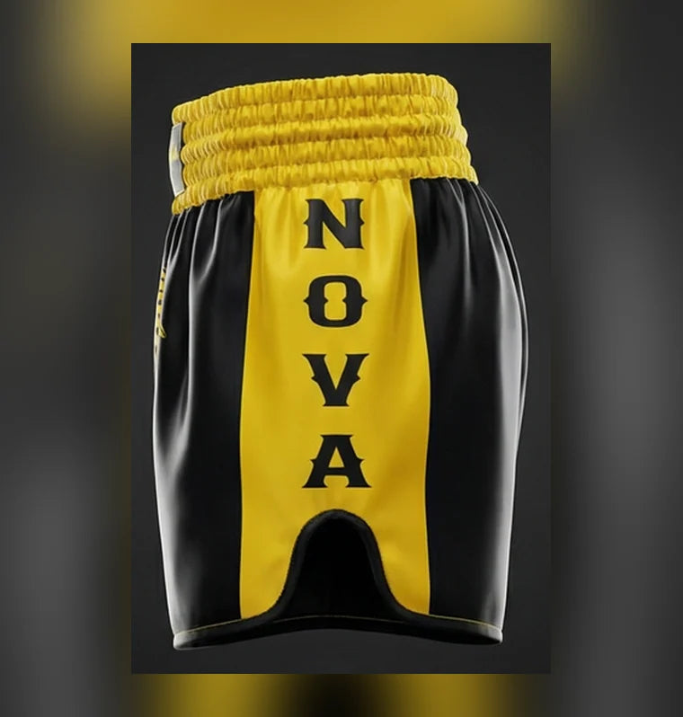 Nova Bull Muay Thai Shorts – Black/Yellow — view 2 — Shorts from Nova Sports Mauritius
