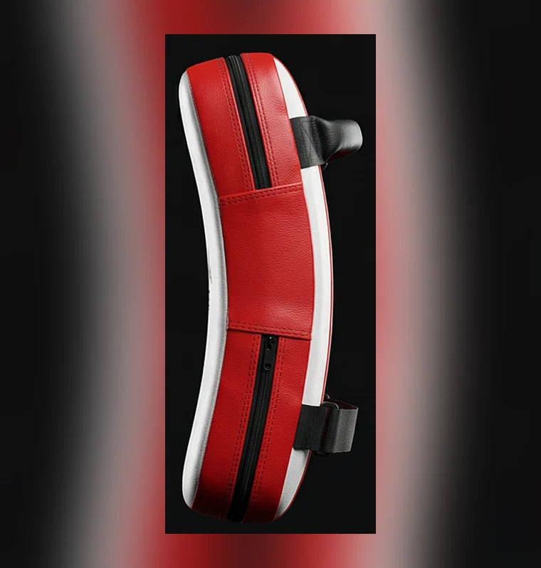 Nova Curved Kick Shield – White & Red — view 3 — Kick Shields from Nova Sports Mauritius
